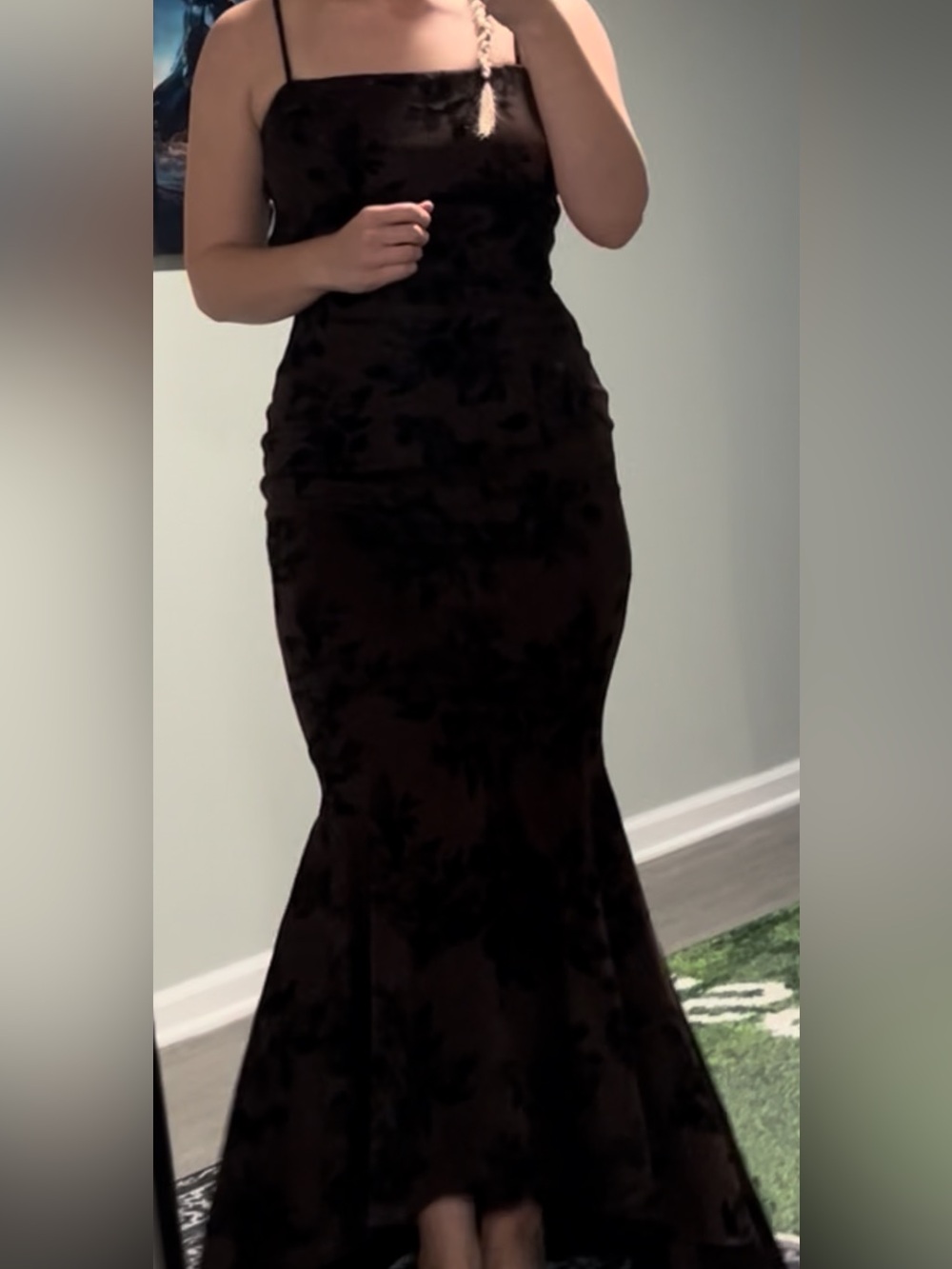 Windsor Phoebe Formal Prom Elegant Velvet Flocked Mermaid Dress - Picture 2 of 4